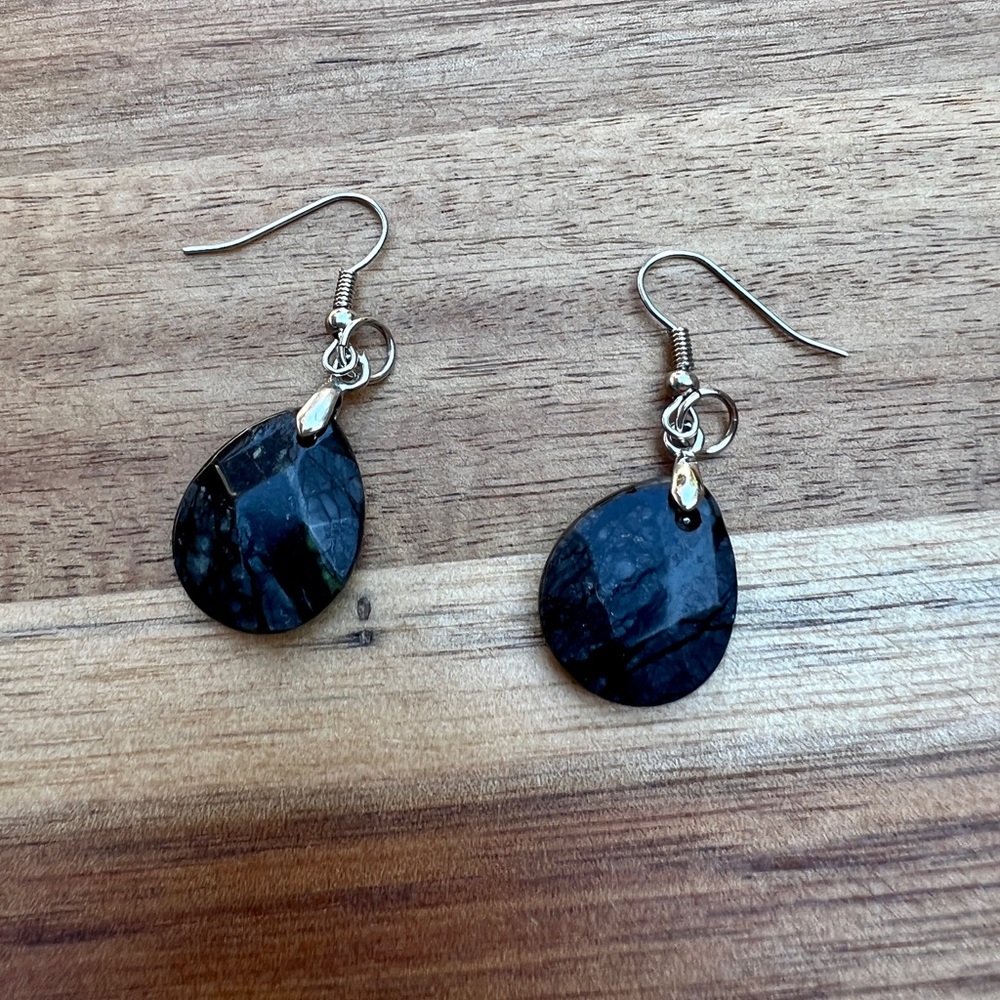 Black and grey marble stone drop earrings